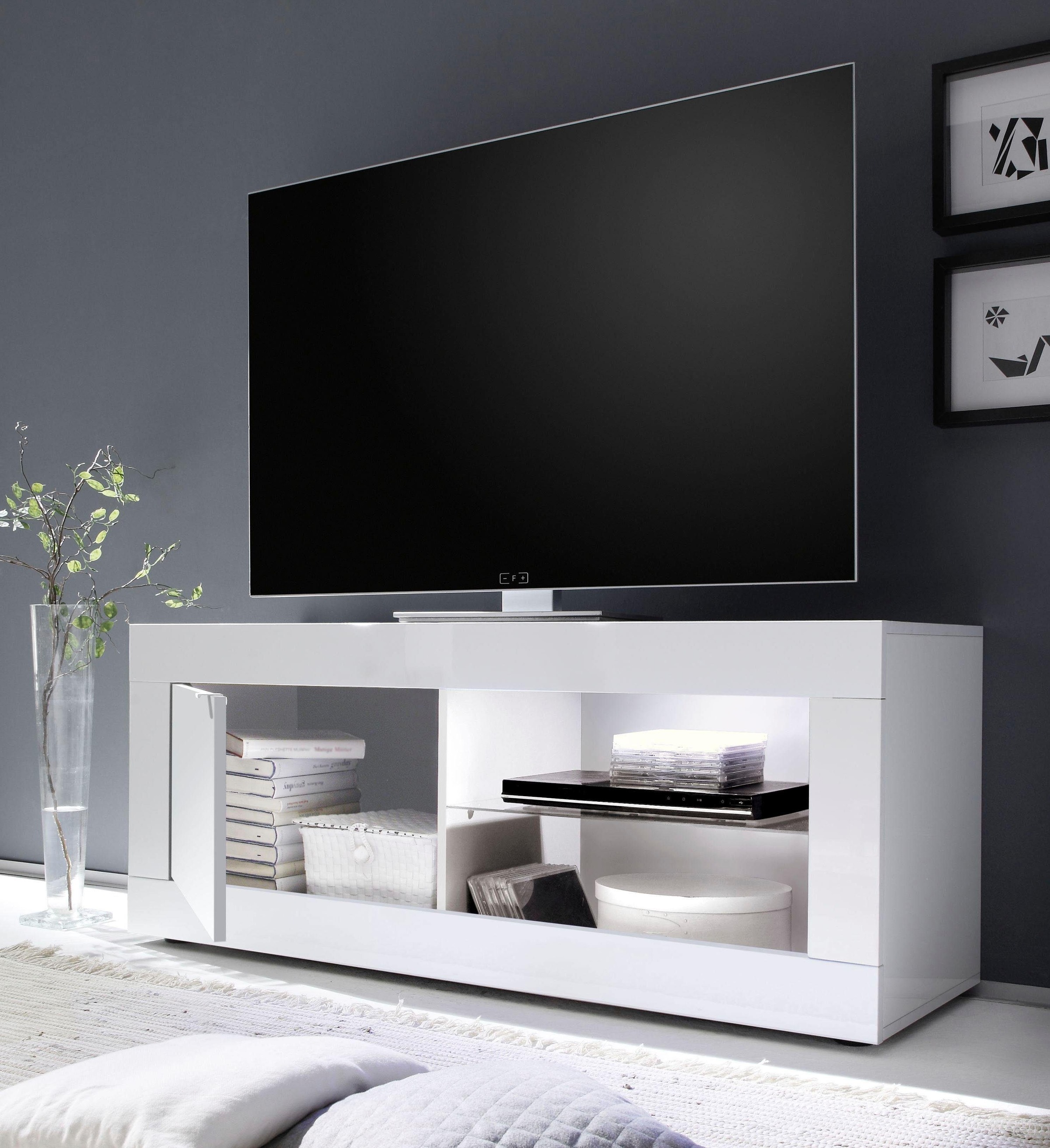 INOSIGN Lowboard »Basic Breite 140 cm, TV-Board 1 Tür, 2 offene Fächer (Glasboden),« TV-Kommode, Metallgriff, moderne Rahmenoptik, Farbauswahl