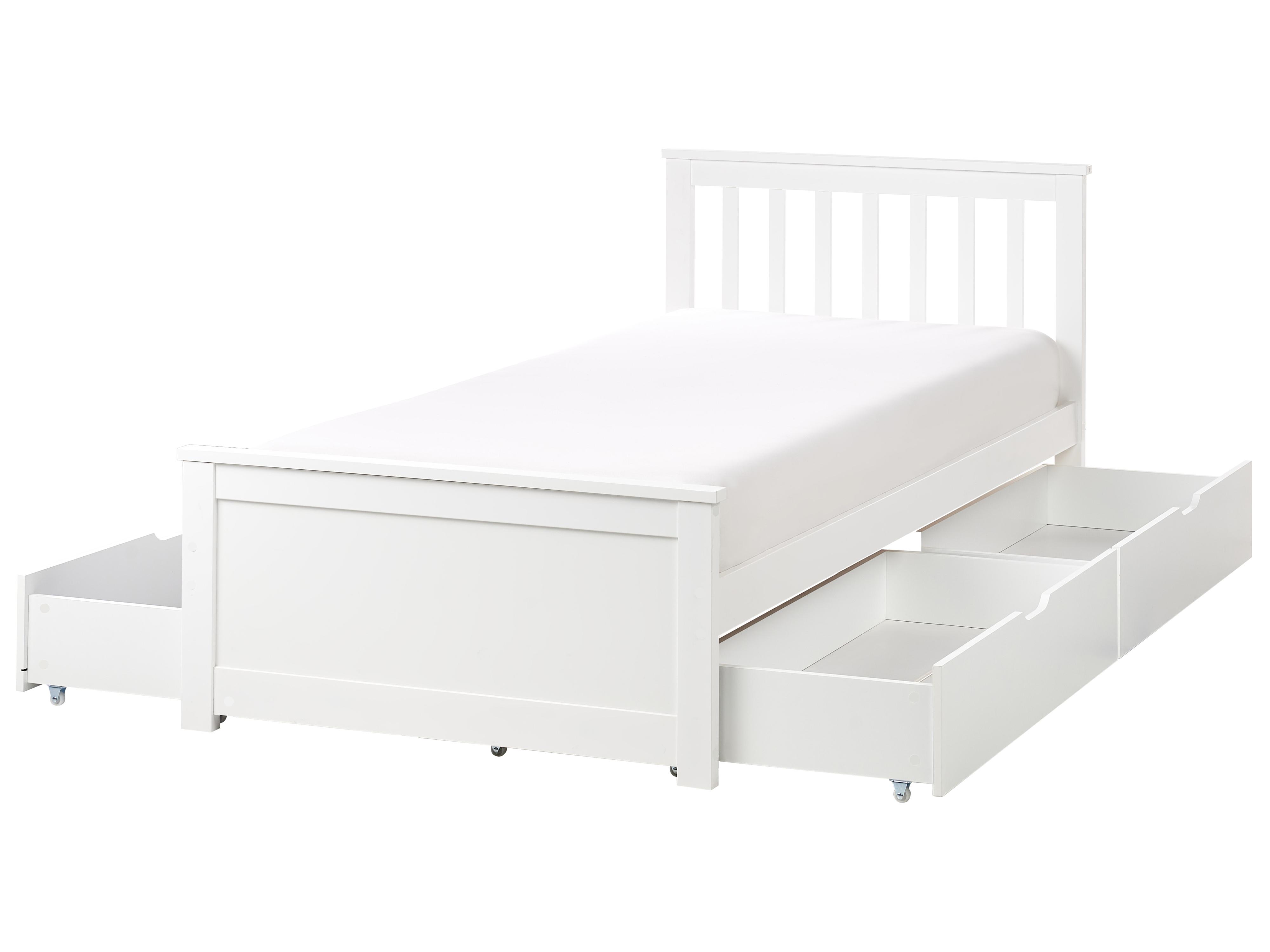 Bed met opbergladen Dennenhout OLENDON 90 x 200 cm Wit