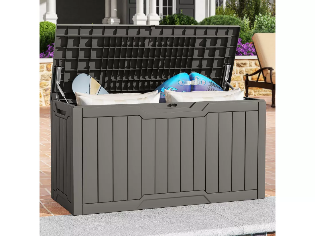 YITAHOME Boîte de Rangement Extérieure - 300 L - Coffre de Rangement- Imperméable - Taupe