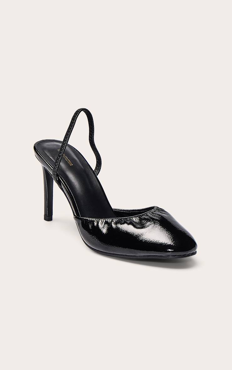 Noir Escarpin Slingback Bout Rond En SYNTHÉTIQUE Plissé