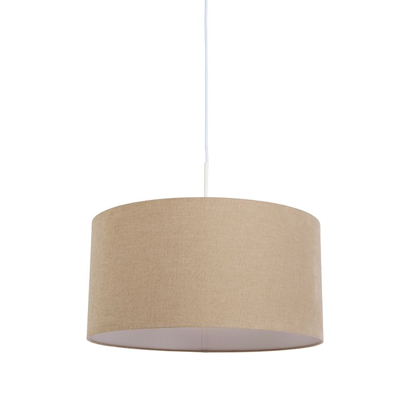 Landelijke hanglamp wit met lichtbruine kap 50cm - Combi