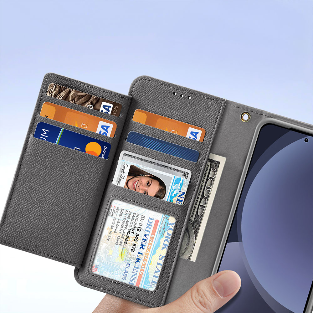 Samsung Galaxy S25 Leder Tasche mit Kartenfächer   Münzfach   Magnetische Schutzhülle - Grau