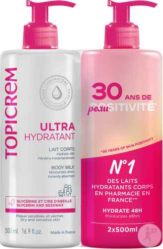 Topicrem Lait Corps Ultra-Hydratant Peaux Sensibles Et Sèches Duo Flacons-Pompe 2x500ml