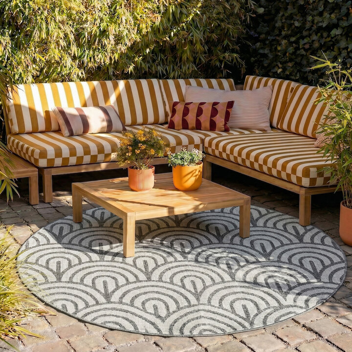 Rond buitenkleed - Summer Arch Grijs | Weerbestendig