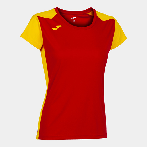Camiseta Joma Record II de manga curta, vermelha e amarela.