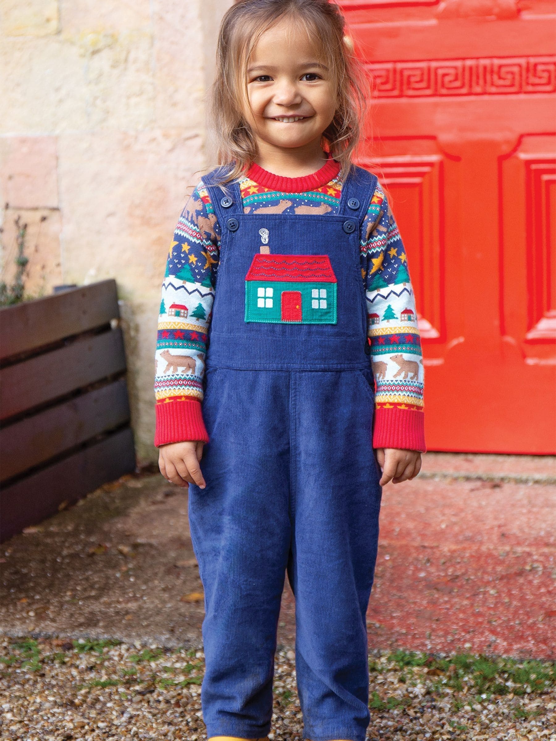 Frugi Blauwe Huis Corduroy bretelbroeken