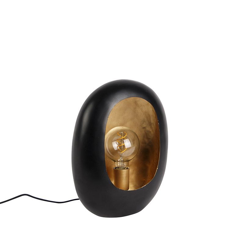 Design tafellamp zwart met gouden binnenkant 36 cm - Cova