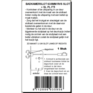 ATZ Insteekslot badkamerslot/wc-slot met RVS voorplaat Doorn 50mm