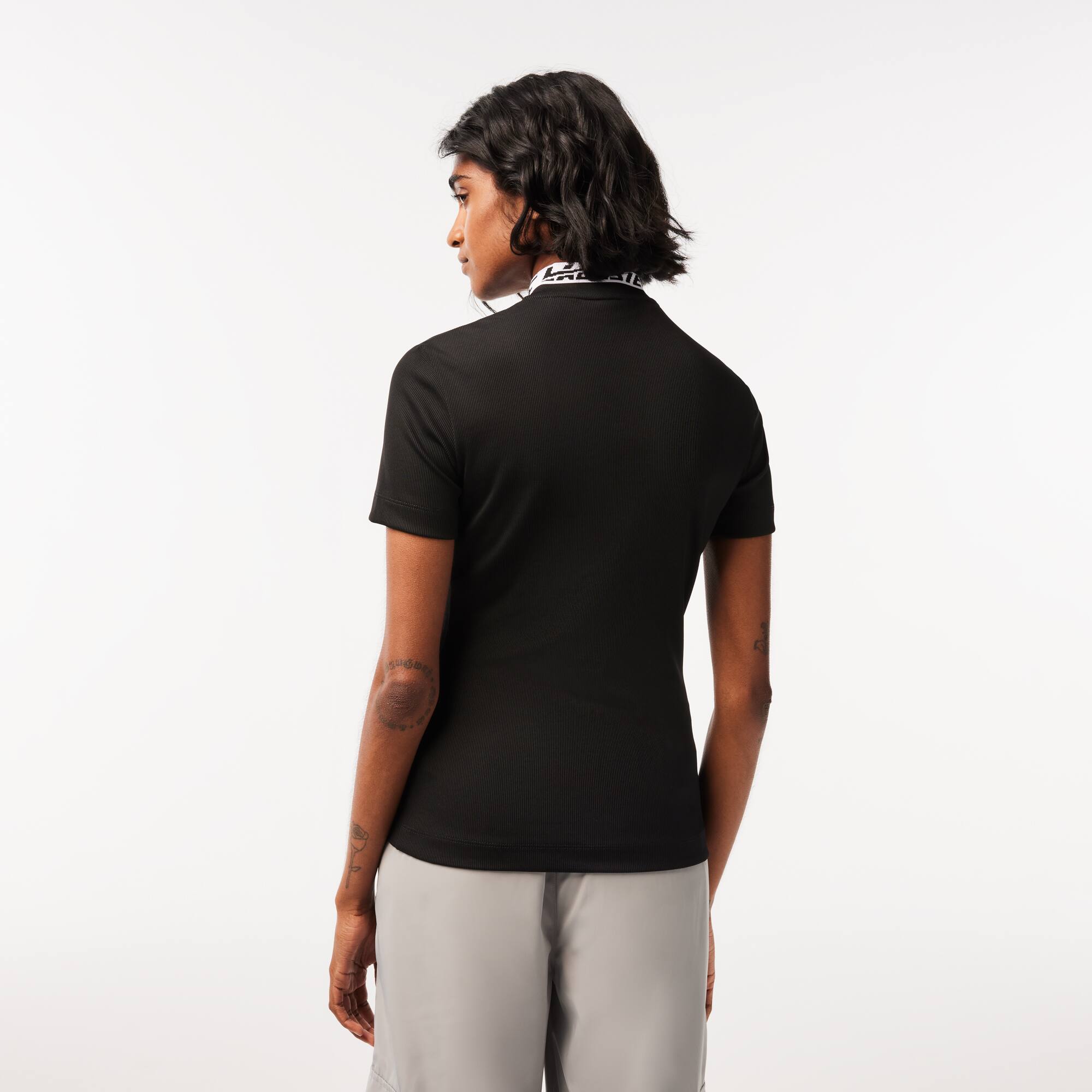 Damen-LACOSTE Poloshirt aus Jacquard Kurze Ärmel - Schwarz - Lacoste - Damen