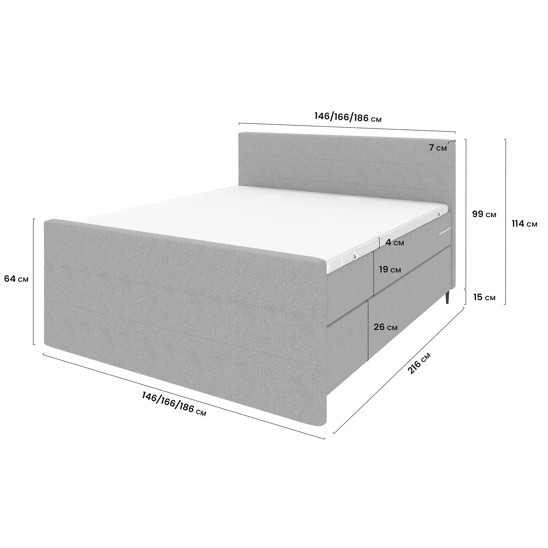 Boxspringbett - hellgrau - inklusive Topper - 180x200 cm