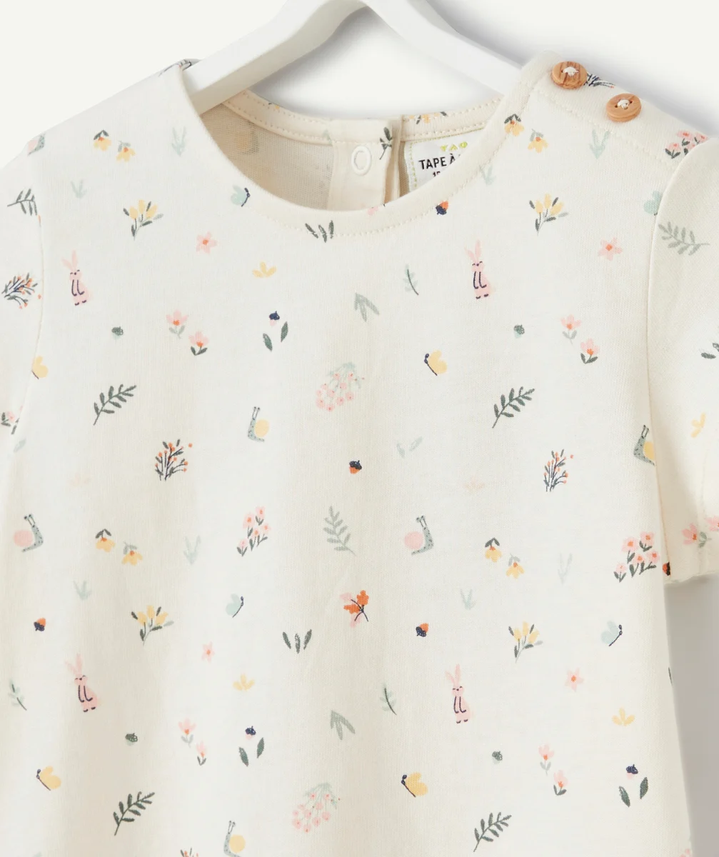 T-SHIRT BÉBÉ FILLE ÉCRU EN COTON BIO AVEC IMPRIMÉ FLEURI