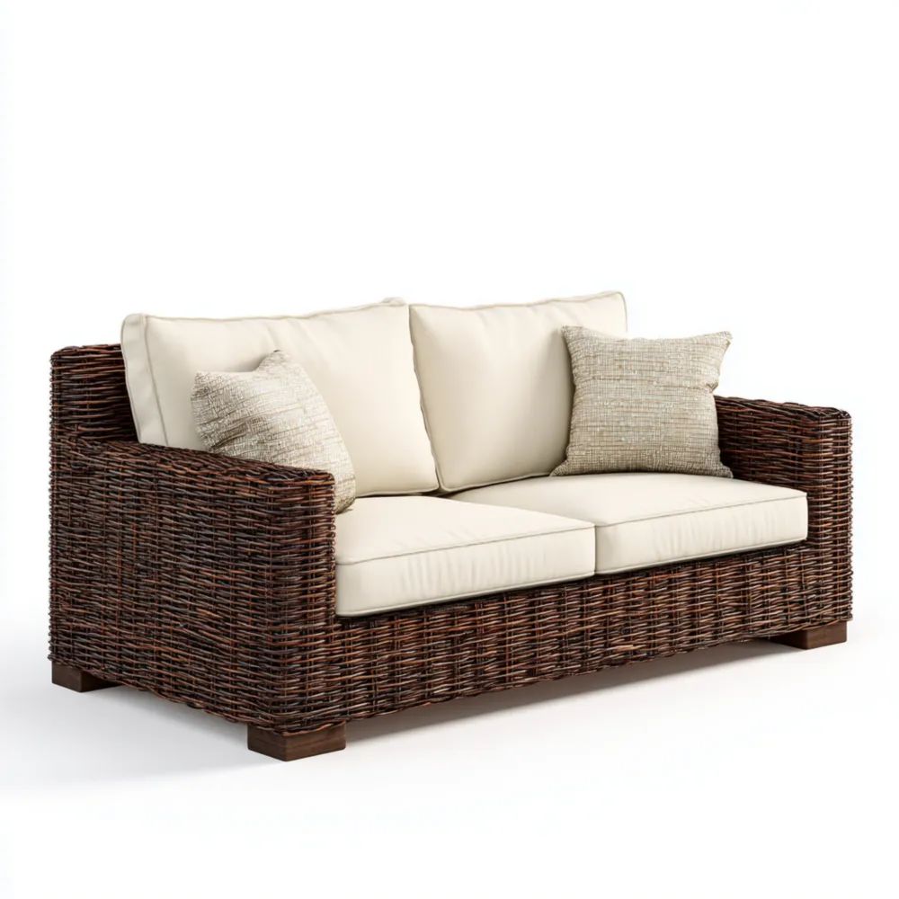 2-Sitzer-Gartensofa Rattan 200x85x75 cm - Braun/Creme - Modernes Desig