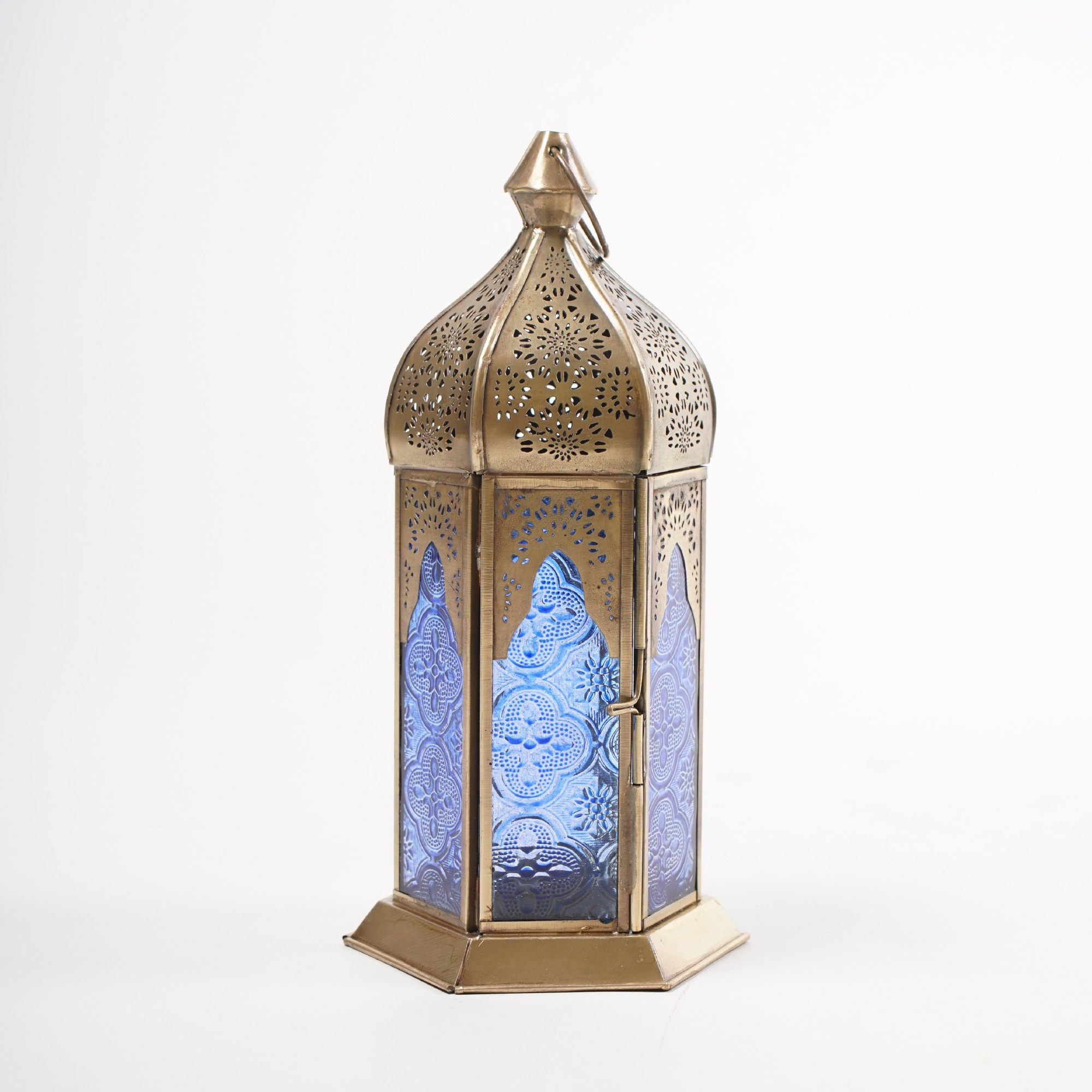 Laterne 'Habib', messing, blau, Ø 12 cm, H 25 cm von fischer's lagerhaus