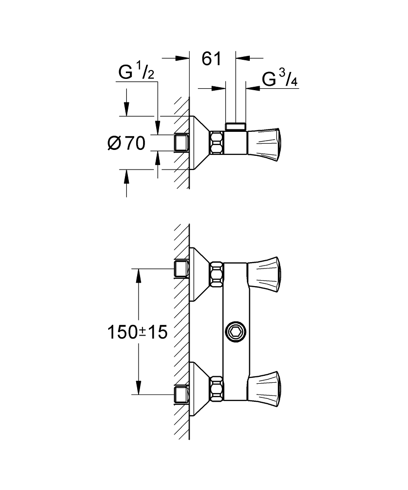 Grohe Costa-L douchekraan z. omstel z. koppelingen m. bovenaansluiting HOH=15cm chroom