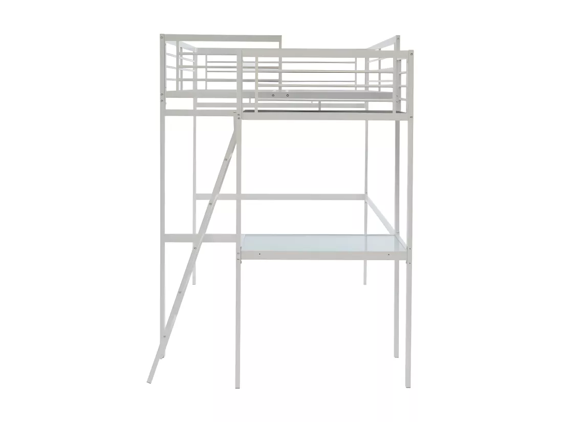 Lit mezzanine CASUAL II - 140 x 190 cm - plateforme bureau - Blanc + matelas