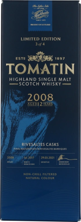 TOMATIN 12 YEARS 2008 RIVESALTES FRENCH COLLECTION 70CL