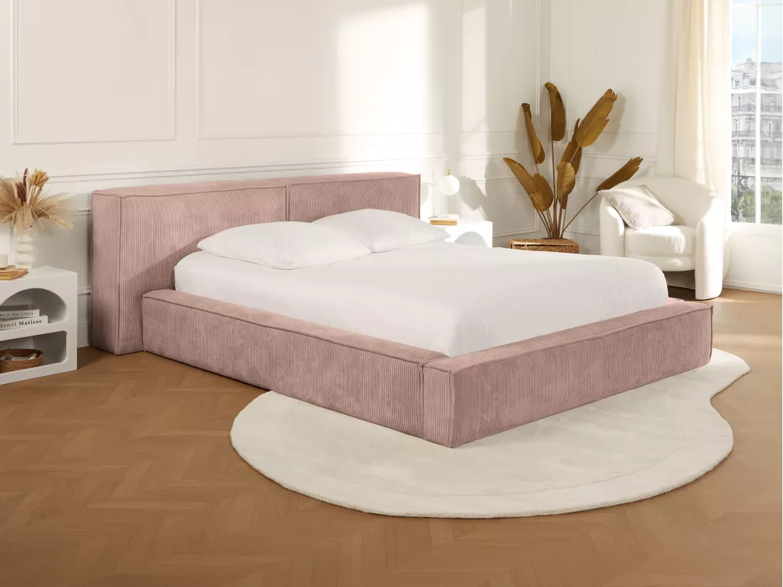 Lit coffre 180 x 200 cm - Velours côtelé - Rose - TIMANO de Pascal Morabito