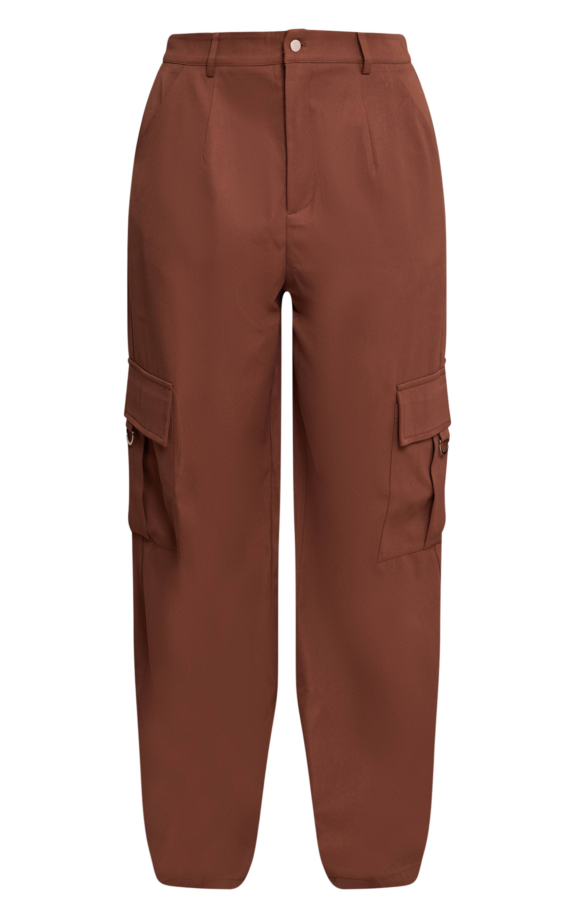 Light Brown Pantalon Cargo Taille Haute Jambes Larges Avec Boucles Shape