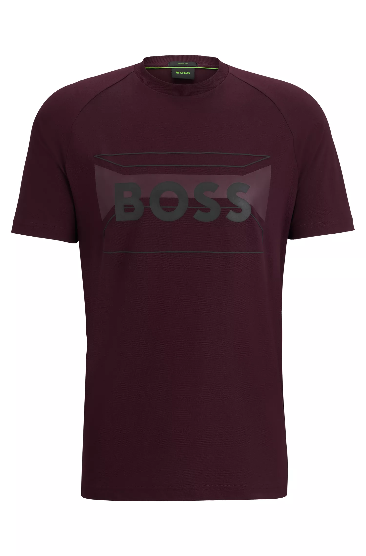 Camiseta BOSS verde de algodão misto com modelagem regular e estampa do logotipo.