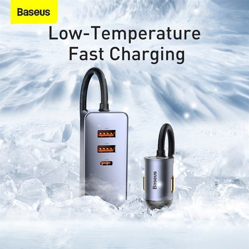 Baseus Auto Snellader 120W - 2 USB en 2 USB-C Poorten - 1.5 Meter
