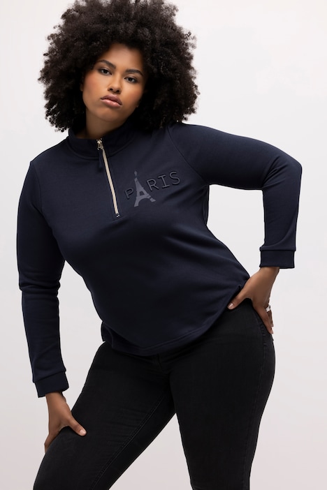 Sweatshirt, Eiffelturm, Stehkragen, Zipper, Langarm