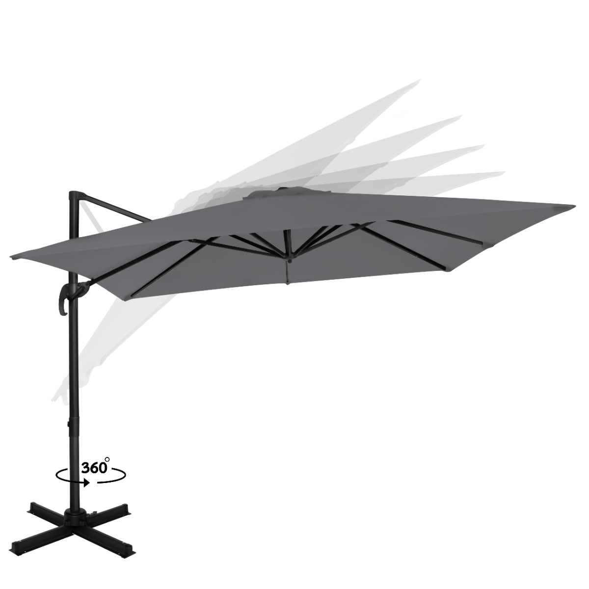 VONROC Pisogne 300 x 300 cm Premium zweefparasol met hoes - Grey