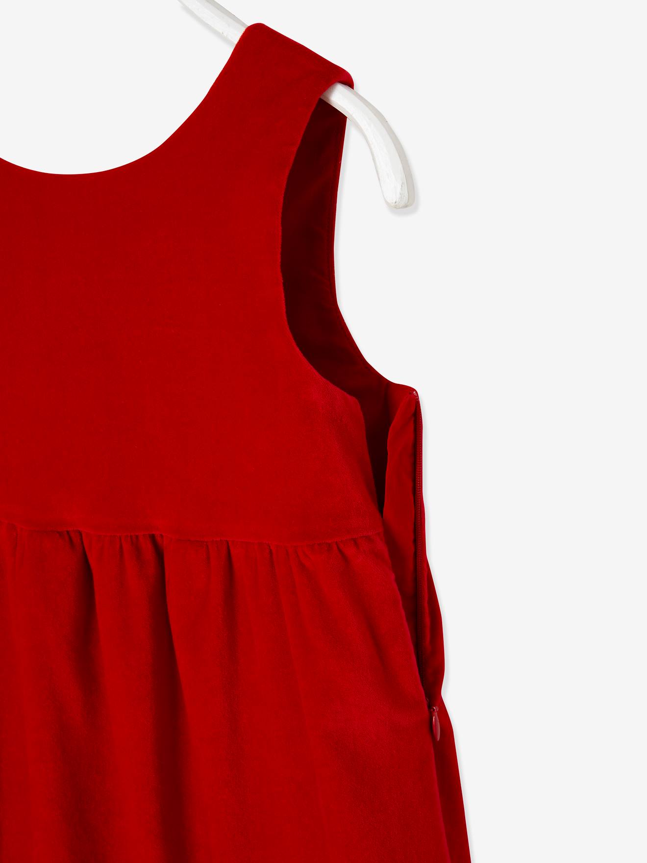 Vestido de festa liso de veludo com laço nas costas, para meninas, vermelho escuro liso