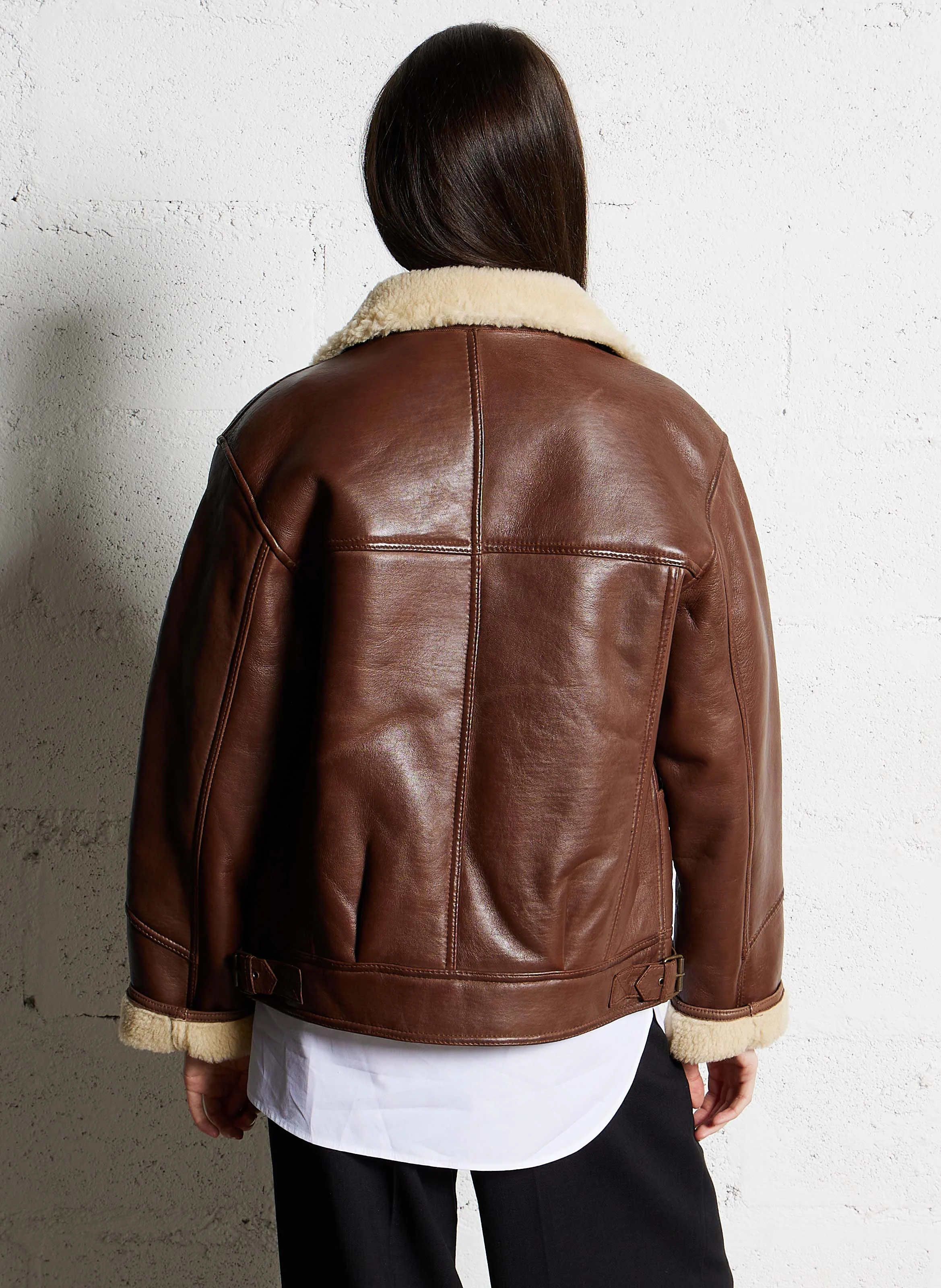 FOLIO - Veste droite en cuir | Marron