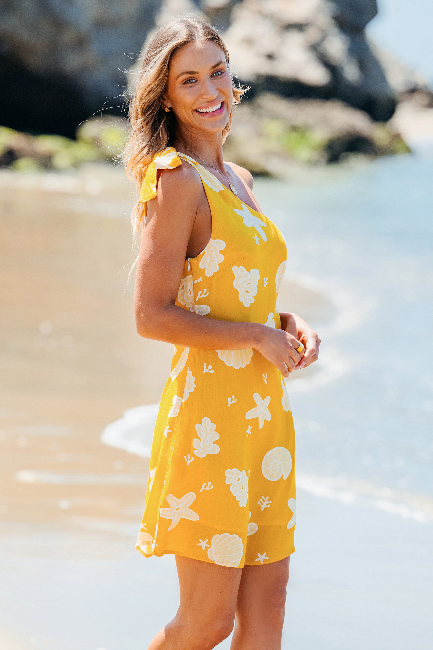 Robe mini à une épaule nautique jaune