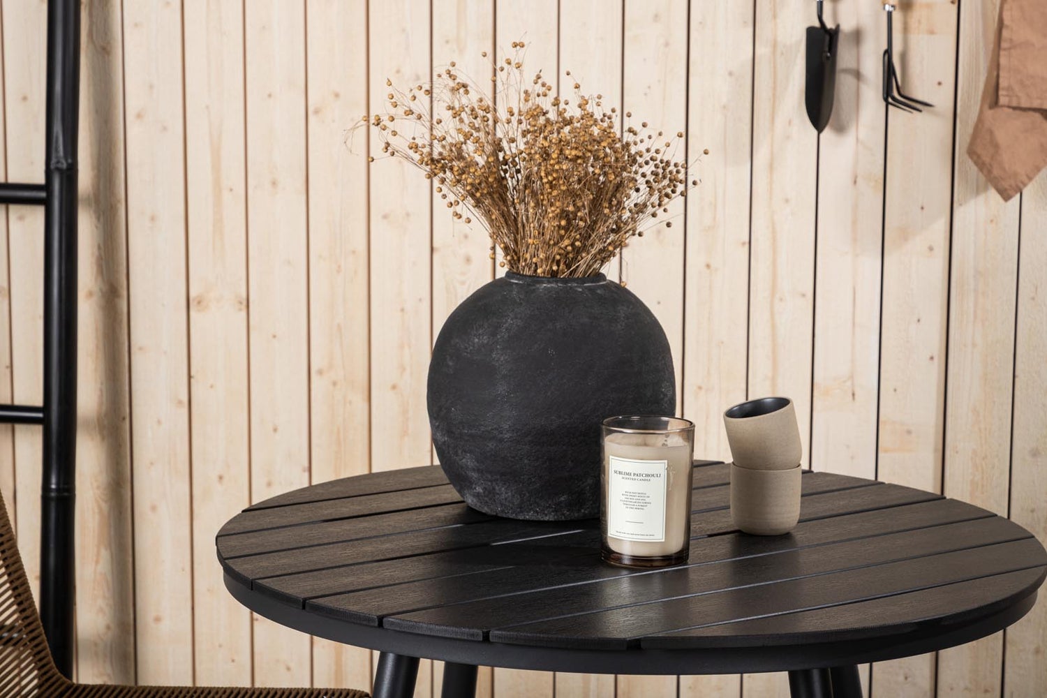 Tuinset Break: tafel 90x90cm, 2 Lindos stoelen, zwart/bruin. 90 x 74 x 90 cm