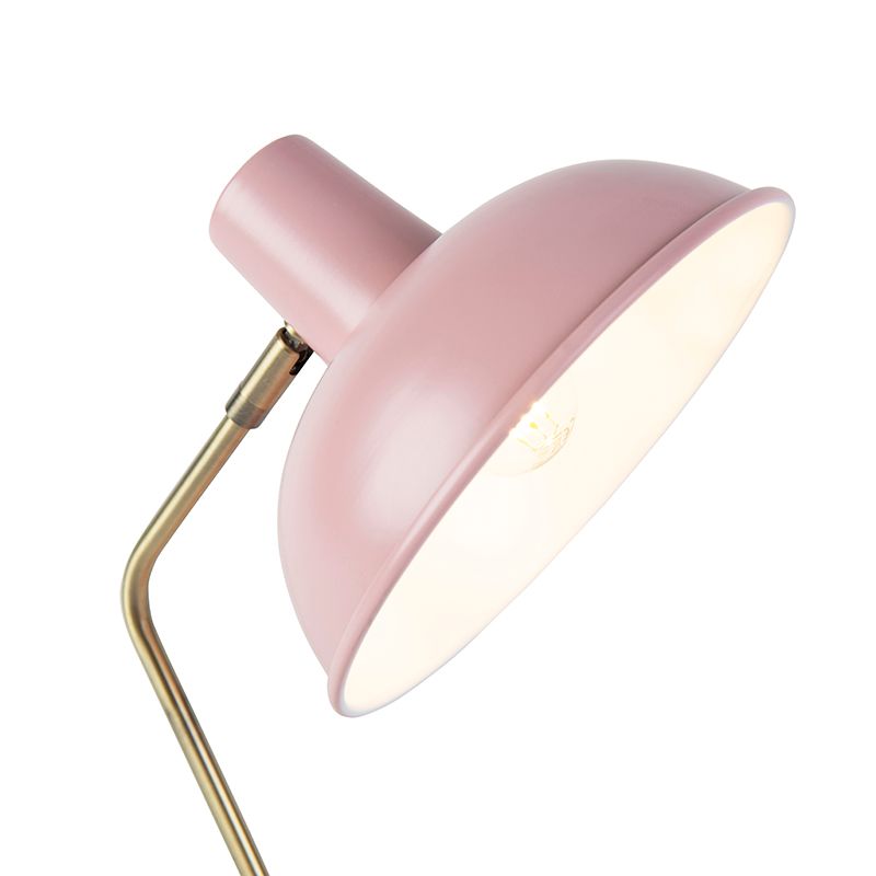 Retro tafellamp roze met brons - Milou
