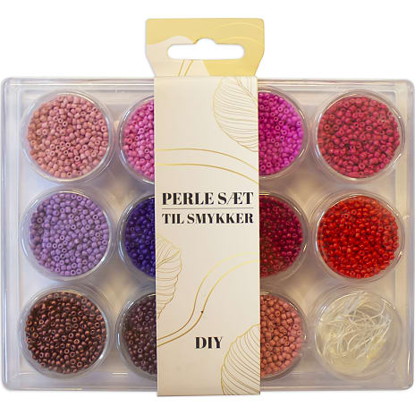Perleæske små perler 12 stk. - lilla toner