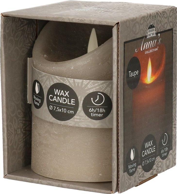 Anna's Collection - LED Rustiek Stompkaars - Taupe - 7,5x10 cm - Wax met Bewegende Vlam
