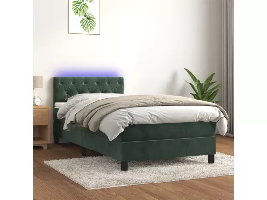 Sommier tapissier et matelas et LED Vert foncé 80x200cm Velours