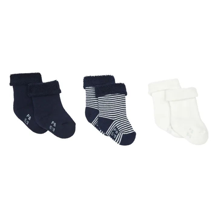 Petit Bateau Lot 3 Paires Chaussettes Coton Bio Mara | Bleu marine