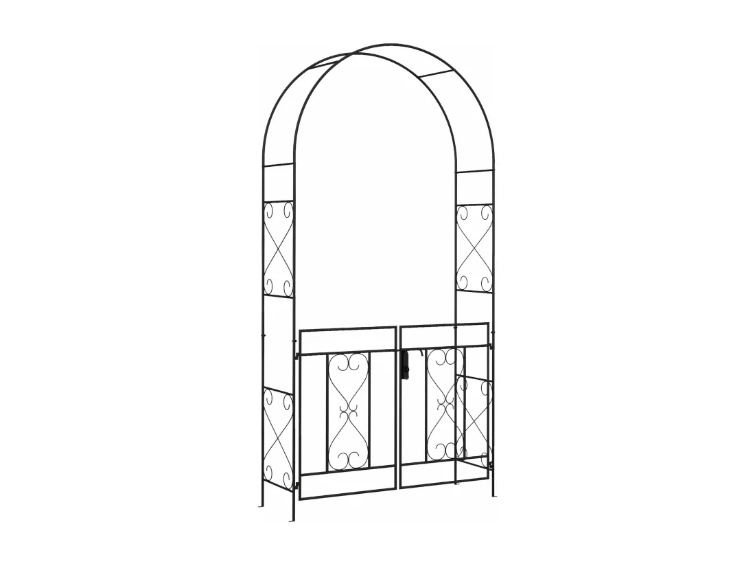 Arche de jardin avec portillon treillis style fer forgé métal époxy noir