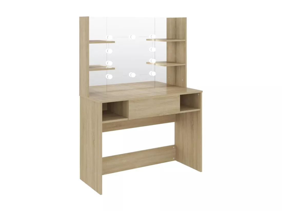 Table de maquillage avec éclairage LED 100x40x135 cm MDF Chêne