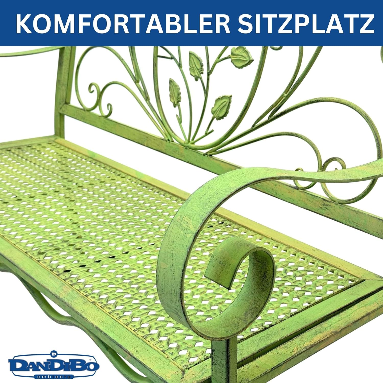 DanDiBo Gartenbank Rossa Wetterfest 2 Sitzer Metall Grün 110 cm 96593 Sitzbank Eisen Bank Garten Antik Parkbank