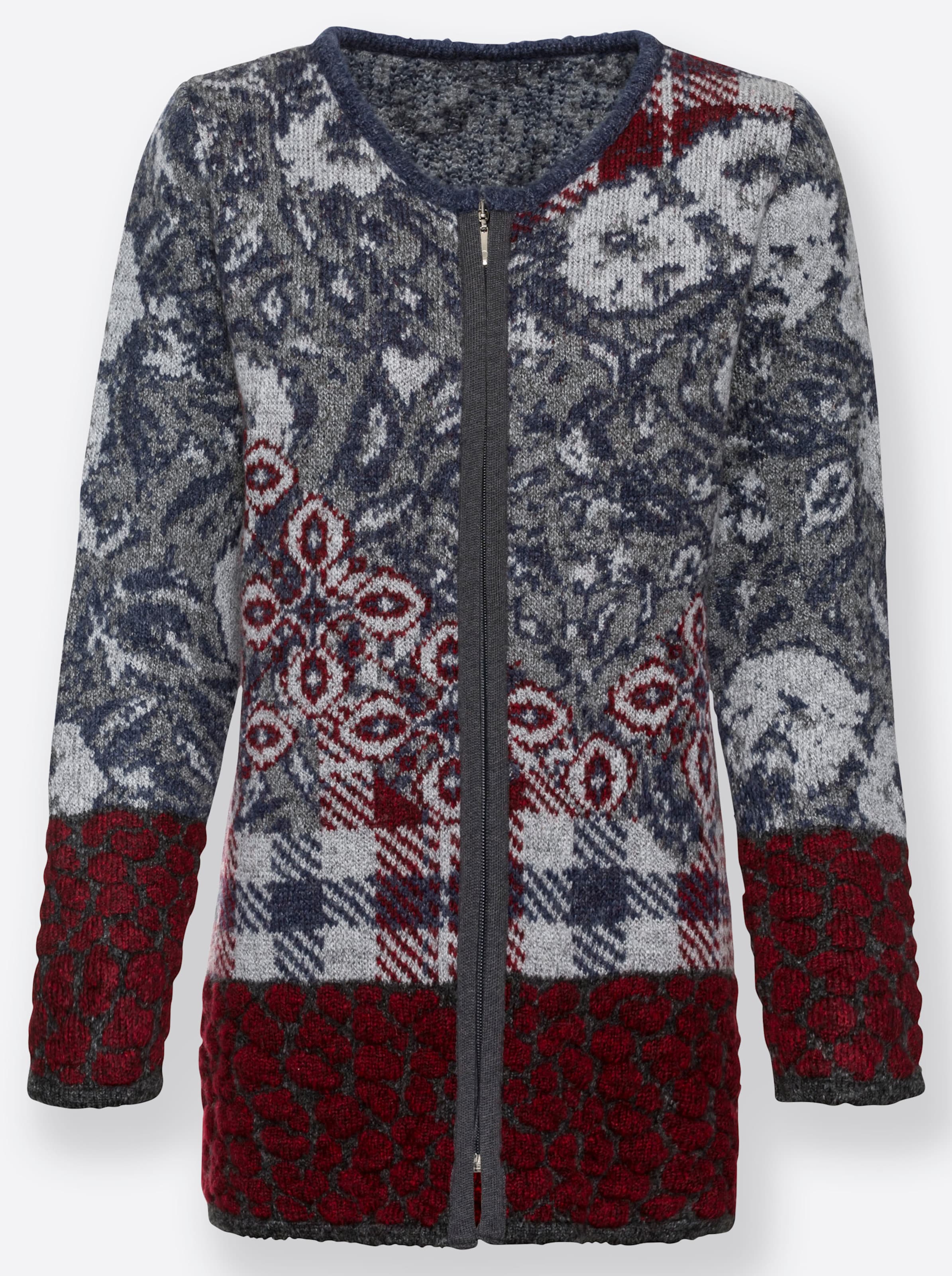 Jacquardstrickjacke in rauchblau-gemustert