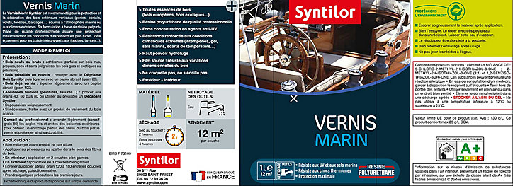 Vernis extérieure et intérieure marin bois Syntilor ambre satin 1L