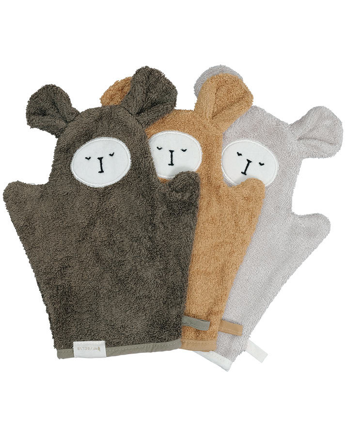 Waschlappen BATH MITTS – BEAR 3er-Set in olive