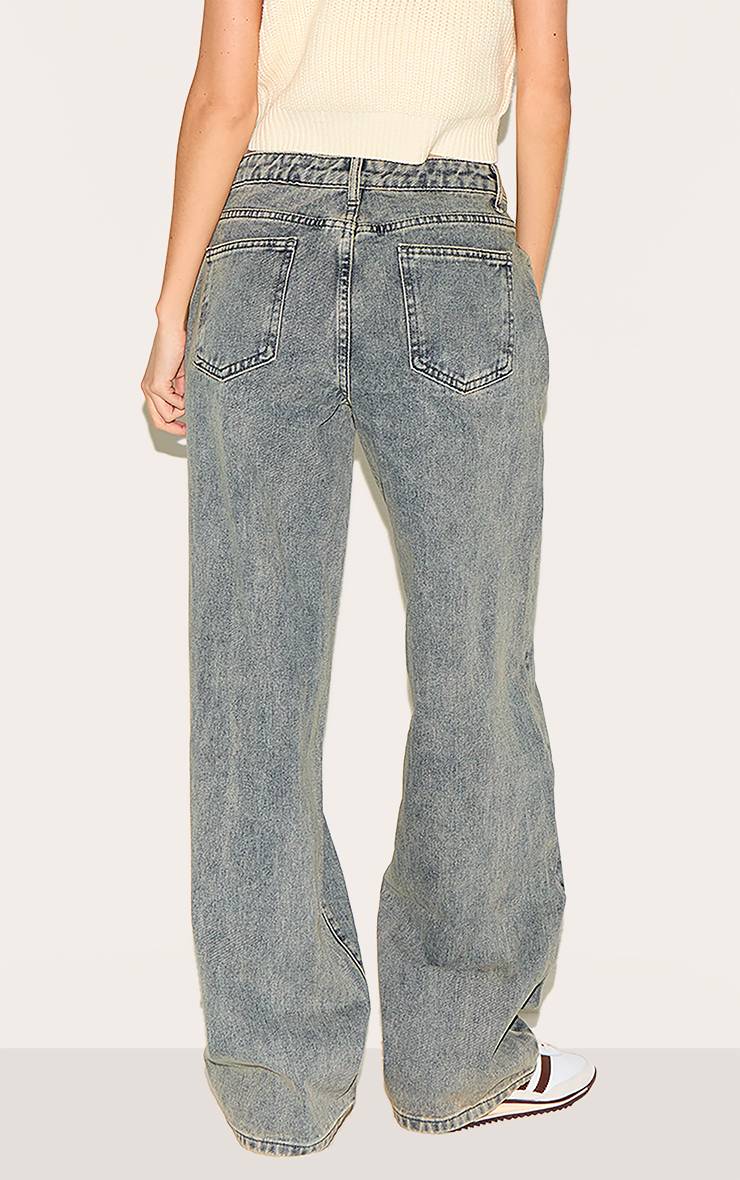 Délavage Vintage Jean Droit Taille Mi-haute