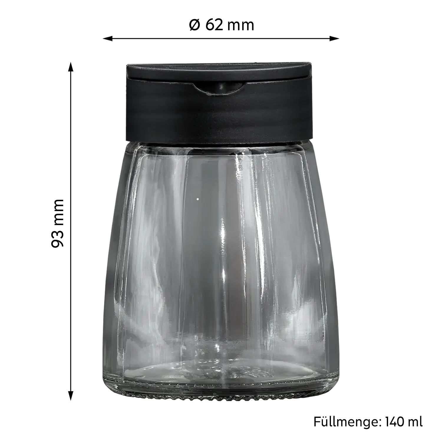 Gewürzstreuer grob & fein, 93 x 62 mm, 140 ml, transparent & schwarz