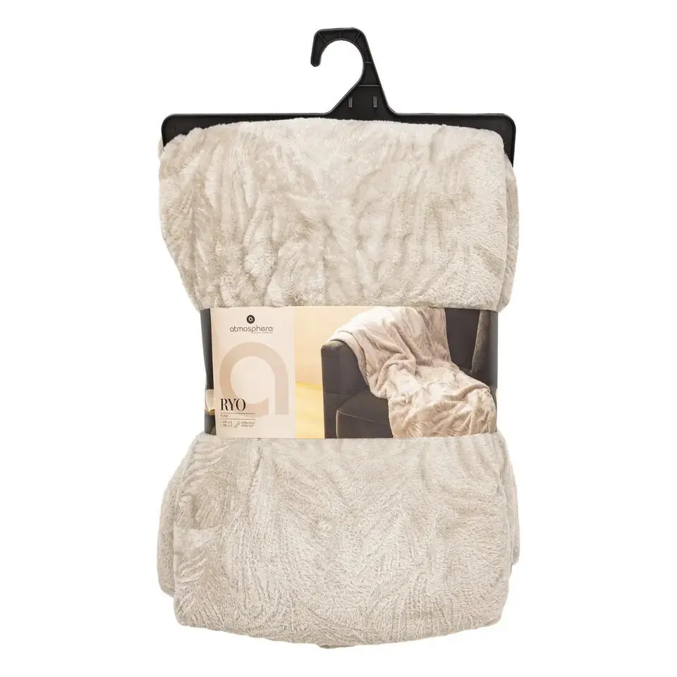 Plaid/bankdeken Leafes - beige - 180 x 230cm - polyester