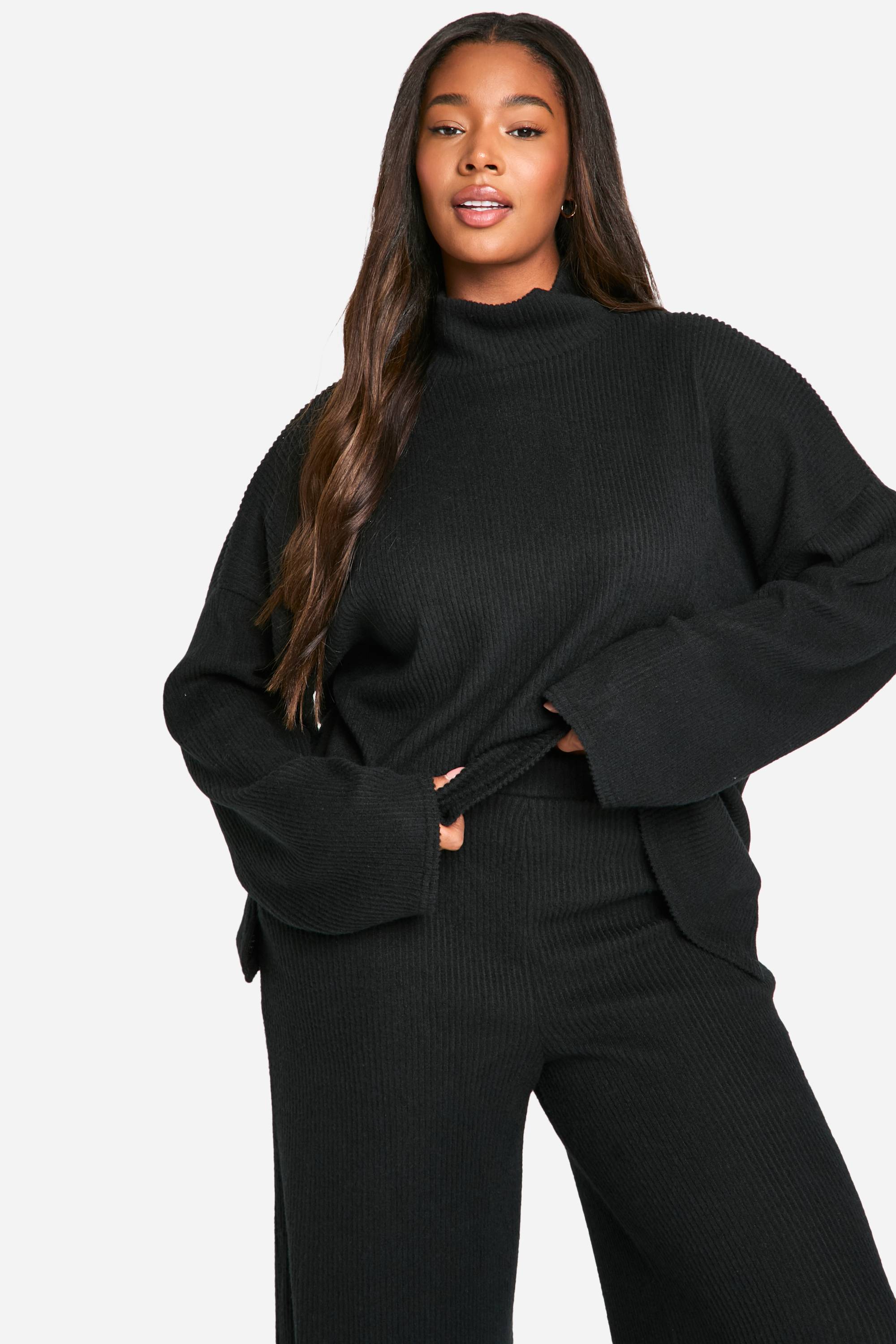 boohoo Pull décontracté en côtes douces pour grandes tailles & Pantalon à jambes larges