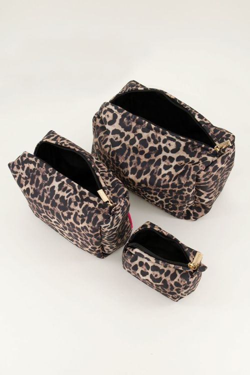 Bruine toilettas set met panterprint