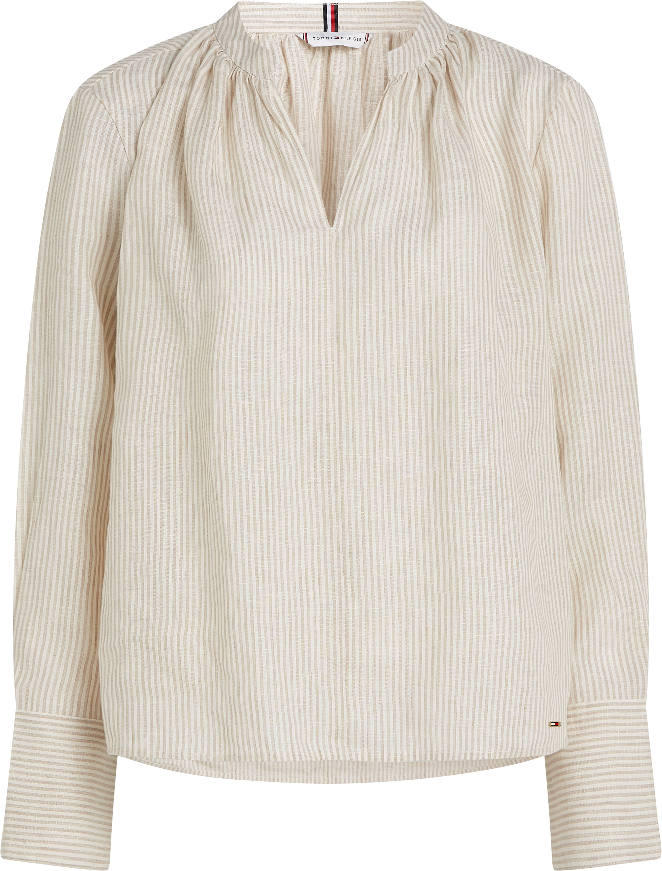 Tommy Hilfiger Klassische Bluse »ESS LINEN V-NECK BLOUSE«, mit Raffung ,kühlendes Premium Leinen