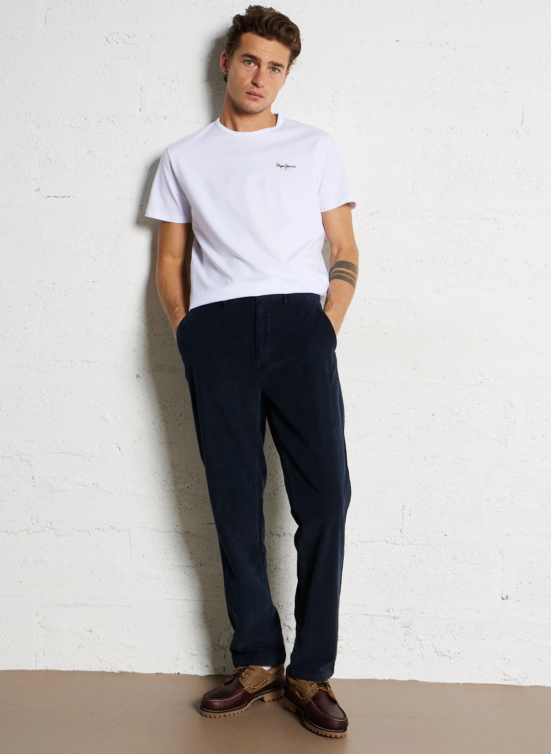Pantalon slim en coton mélangé | Bleu