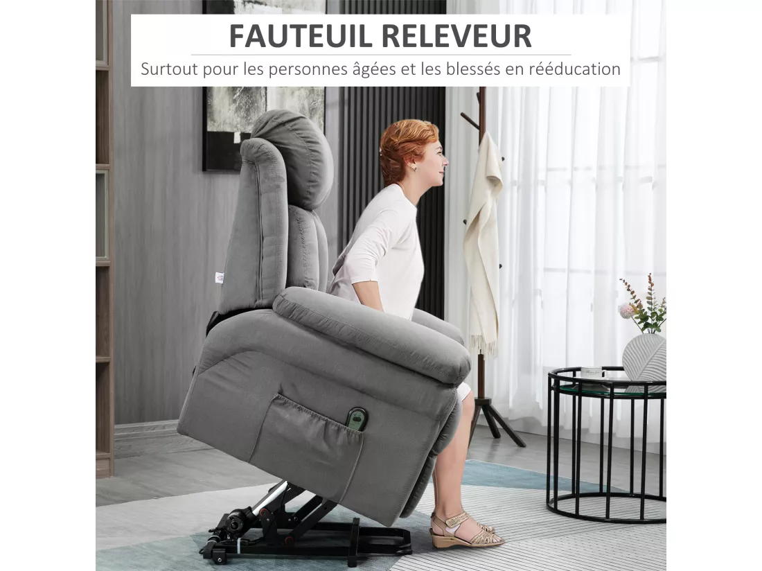 Fauteuil de relaxation électrique fauteuil releveur inclinable avec repose-pied ajustable tissu gris