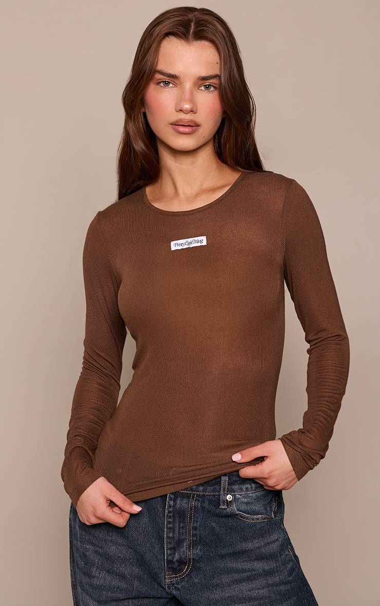 Chocolat T-shirt À Manches Longues En Coton Transparent Avec Détail D'étiquette
